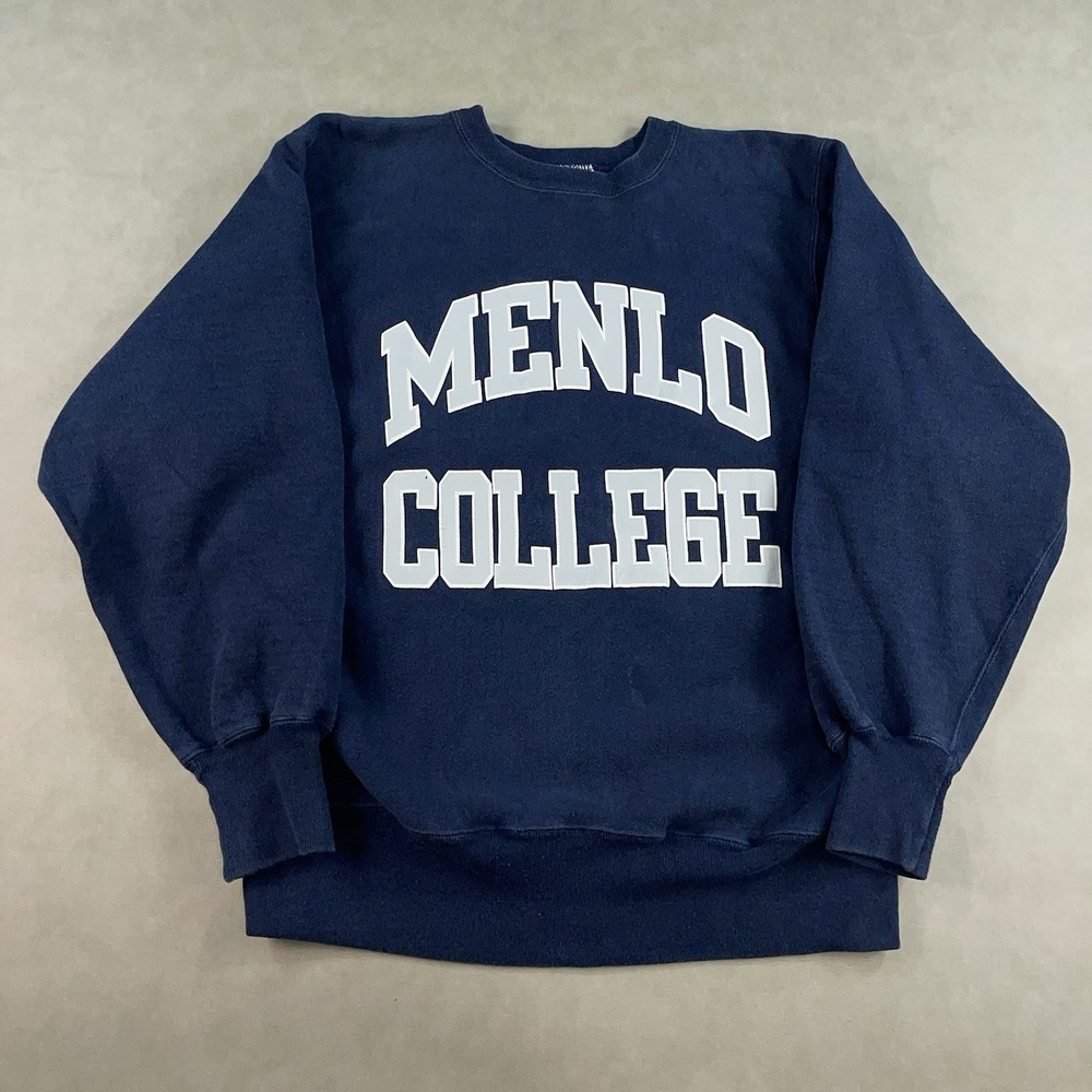 Vintage Champion Reverse Weave Mens Large Menlo College Navy Blue Crewneck 90s
